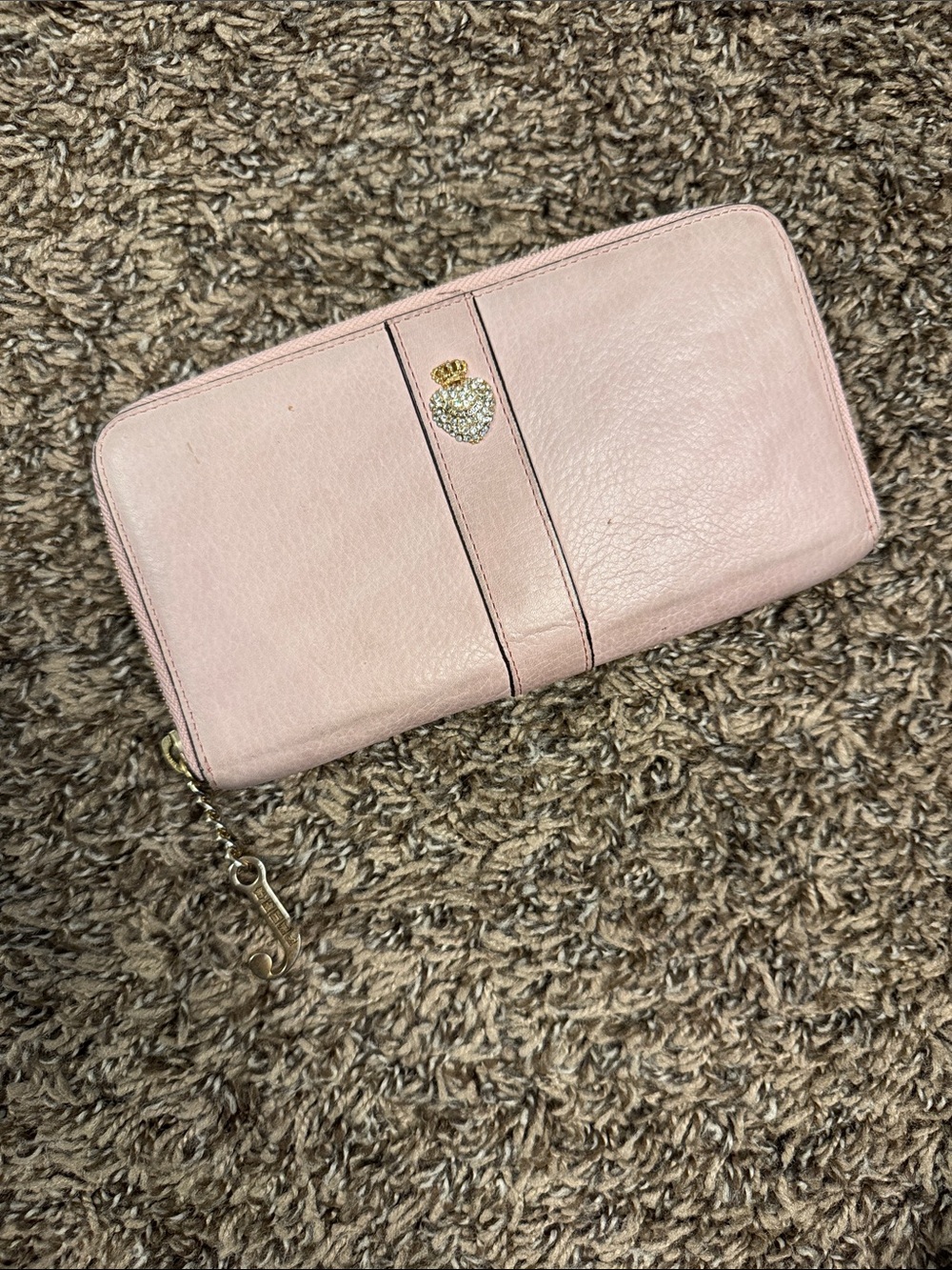 Juicy Couture Pink Leather Women's Zip Wallet with Crystal Heart Accent